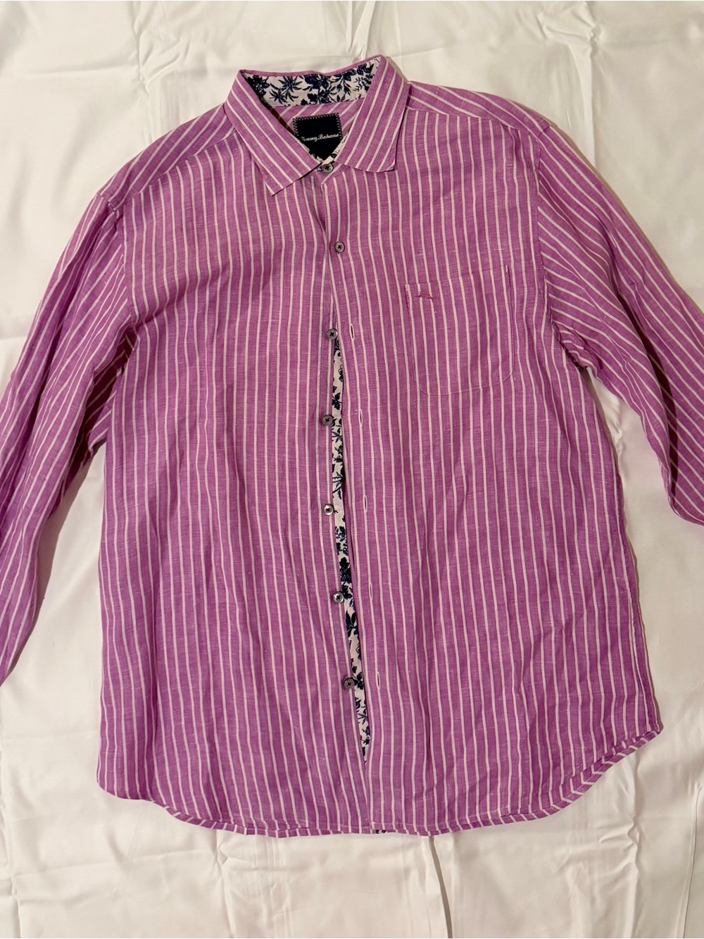 Tommy Bahama 100% Linen Pink Purple Striped Shirt Men’s L